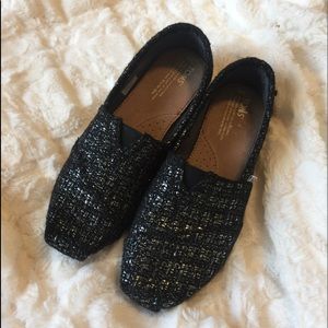 Classic Black Glitter Wool Toms size 9
